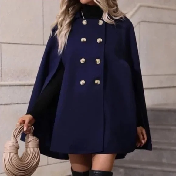 Classic Button Up Double Breasted Cape Jacket - Picture 15 of 16